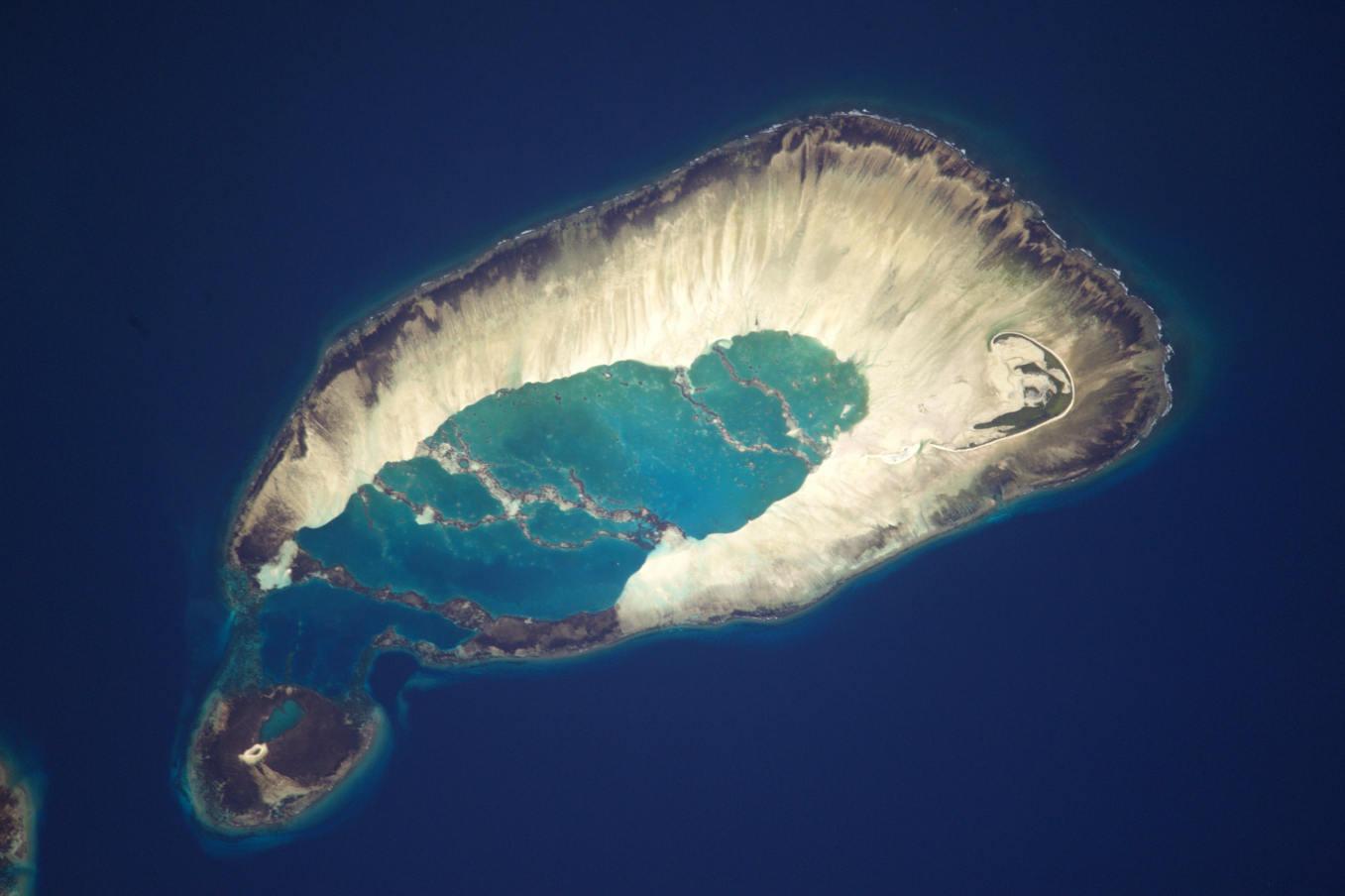 L’atoll Saint-François du groupe Alphonse dans les Seychelles, vu depuis l’ISS.